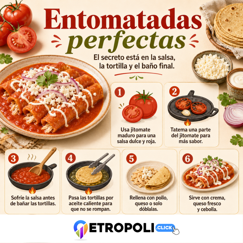 Entomatadas receta fácil: cómo hacerlas con salsa de jitomate perfecta 🍅 1 infografia de Entomatadas receta fácil: cómo hacerlas con salsa de jitomate perfecta 🍅