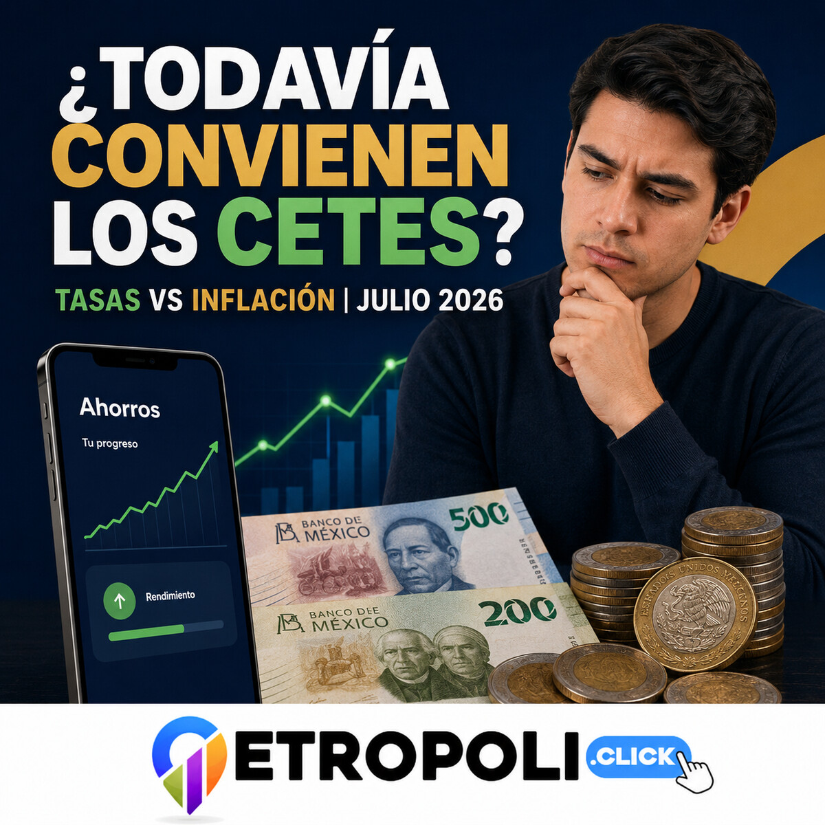 Portada cuadrada que compara las tasas de CETES con la inflación de julio de 2026