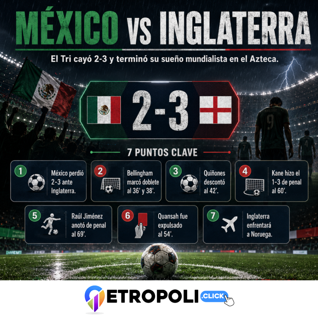Infografia México vs Inglaterra: análisis del 2-3 que apagó el “¿y si sí?” en el Azteca ⚽🇲🇽  México queda eliminado del Mundial