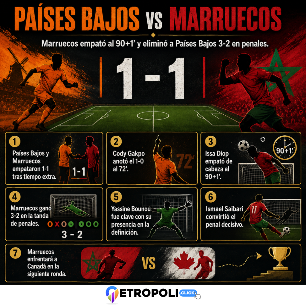 Países Bajos vs Marruecos: análisis del 1-1 y la tanda que cambió el Mundial 2026 ⚽ 1 Infografia Países Bajos vs Marruecos: análisis del 1-1 y la tanda que cambió el Mundial 2026 ⚽
