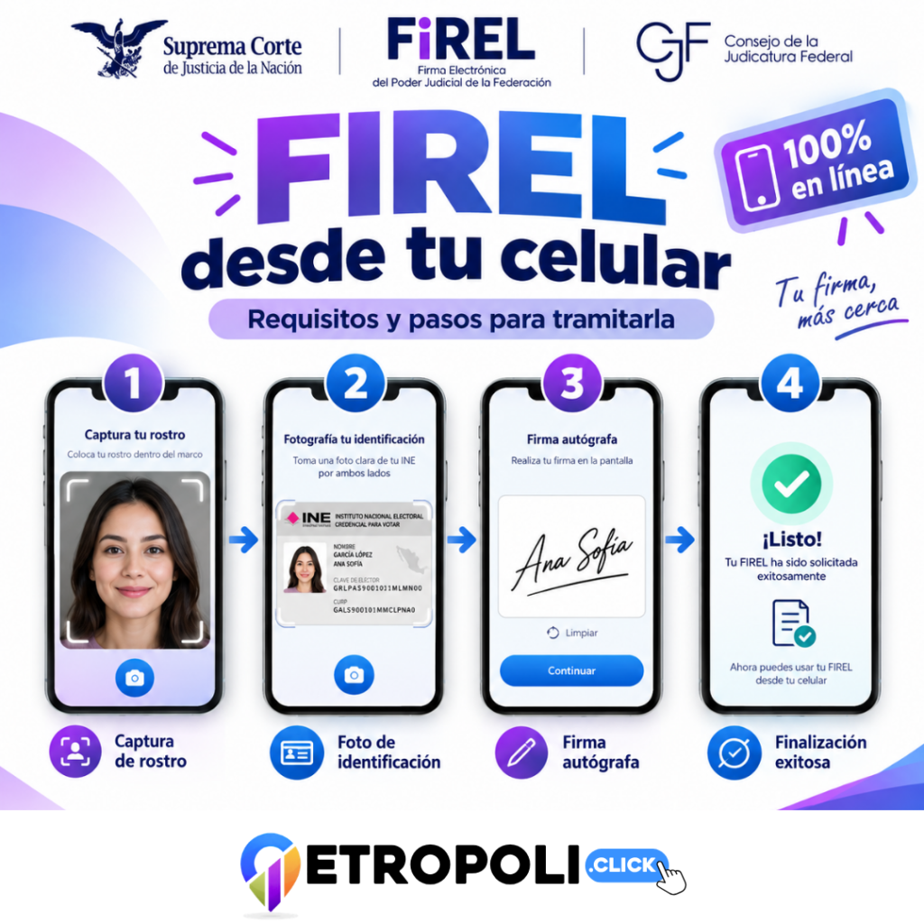 Portada e Infografia de Cómo tramitar la FIREL en línea: guía para obtener la firma electrónica del Poder Judicial desde tu celular