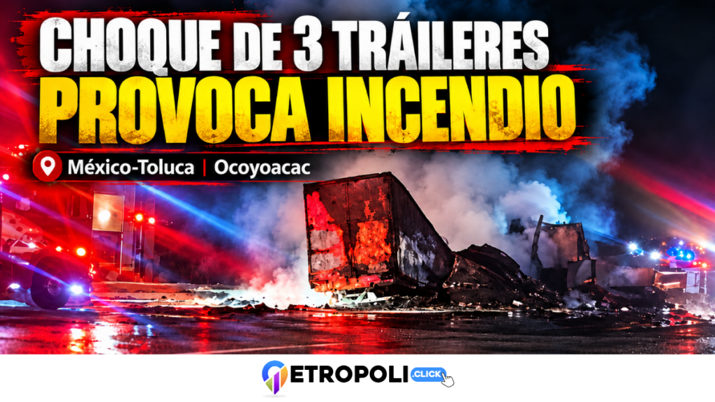 Choque de tráileres México-Toluca provoca incendio