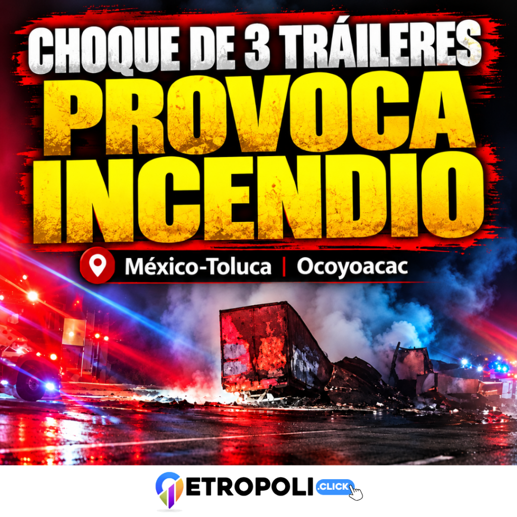 Choque de tráileres México-Toluca provoca incendio 1 Portada Choque de tráileres México-Toluca provoca incendio